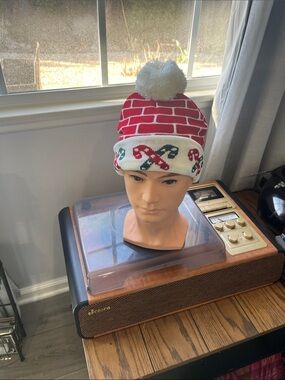 Holiday Candy Cane Pom Beanie - Red & White